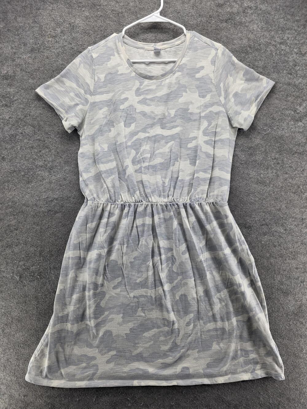 Old Navy Dress Womens XL Tall Gray Camouflage T-Shirt Dress Short Ruched